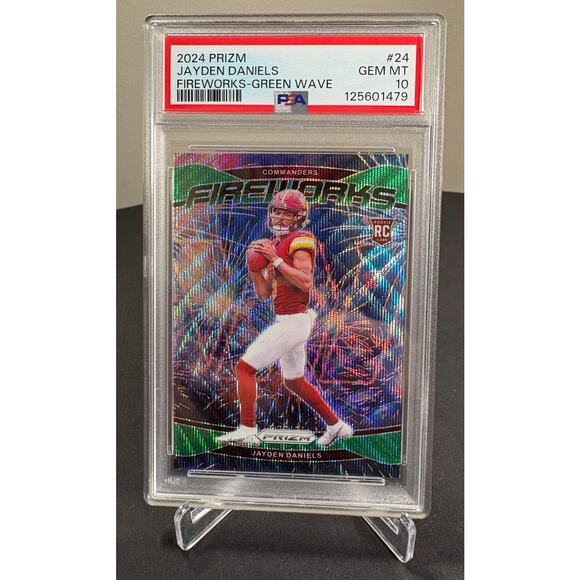 2024 PANINI PRIZM FIREWORKS GREEN WAVE #24 JAYDEN DANIELS ROOKIE RC PSA 10 - Picture 1 of 6